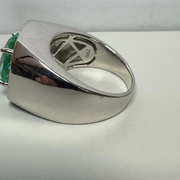 925 Green Spinel Men’s Ring - Picture 6 of 12